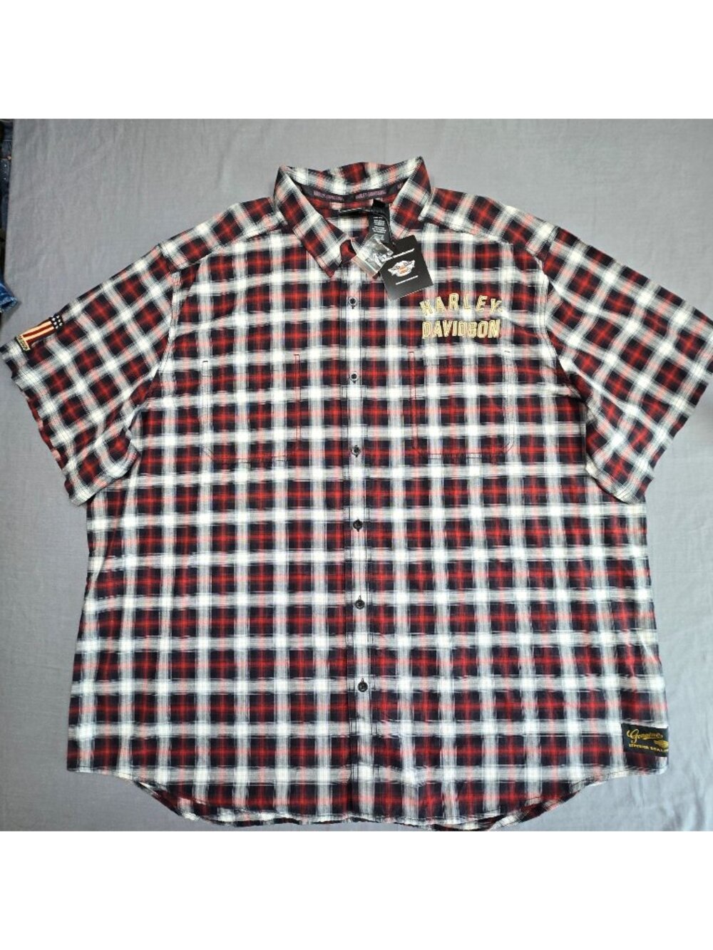 NEW Harley Davidson Mens 5XL Plaid Button-Up Short Sleeve Shirt Red/Black